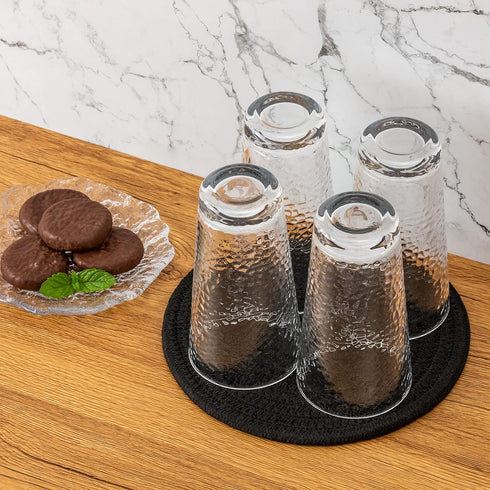 Trivets for Hot Pots and Pans - 8 inches, 2 Pcs, Cotton Mat to Protect Counter, Black