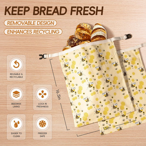 Zackoo (2 Pack), Beeswax Bread Bags for Homemade Bread Sourdough Bread Bag with Removable Beeswax Lining for Keeping
