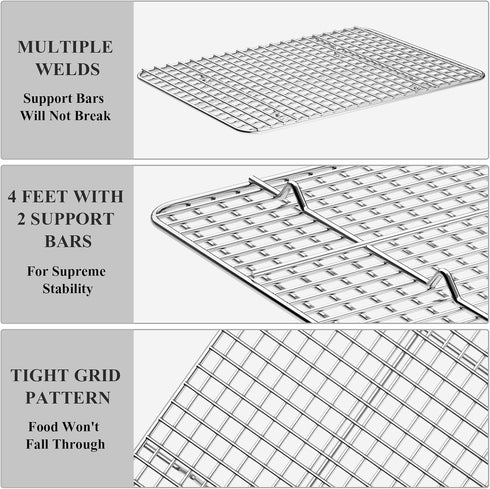 Baking Sheet with Cooling Rack Set, 2 Sheets + 2 Racks, Deedro Stainless Steel Cookie Half Sheets Baking Pan