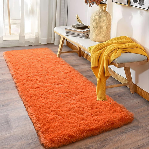 Soft Runner Rugs for Bedroom Hallways, 2x6 Orange Fluffy Shag Throw Area Rug Non Slip for Bedside Dorm Living Room