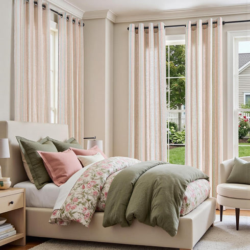 jinchan 84 inch Grommet 2 Linen Curtains for Living Room Candy Striped Curtains Length for Baby Girls Kids Room Ticking