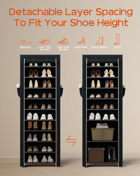 CASAMAYA 10 20 Closet, SRT102B01 Shoe Rack with Covers, Tiers Tall Shoe Rack Organizer, Large Capacity Shoe Shelf