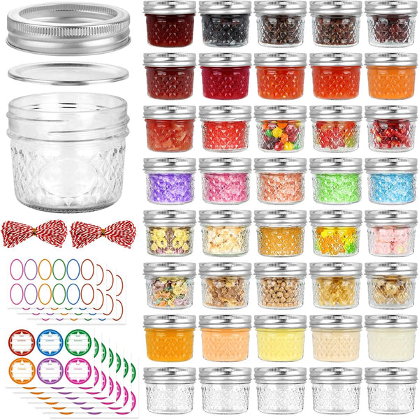 UrSpeedtekLive 40 Pack 4 oz Mason Jars with Regular Lids and Bands, Small