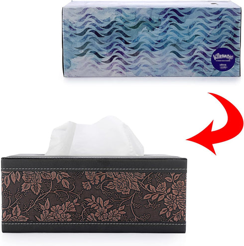 Sumnacon Rectangular Leather Tissue Box Cover – Stylish PU Tissue Box Holder with Magnetic Bottom for Home and Office