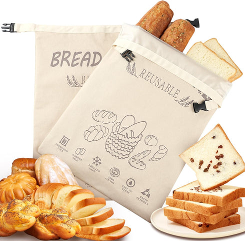 BATJA ZYQGH Reusable Bread Bag for Homemade Sourdough, 2 Pack XL Capacity, Keep Freshness,