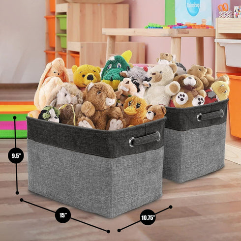 Sorbus Fabric Storage Cubes 15 Inch - Big Sturdy Collapsible Canvas Storage Bins with Dual Handles - 3 Pack | Grey/Tan