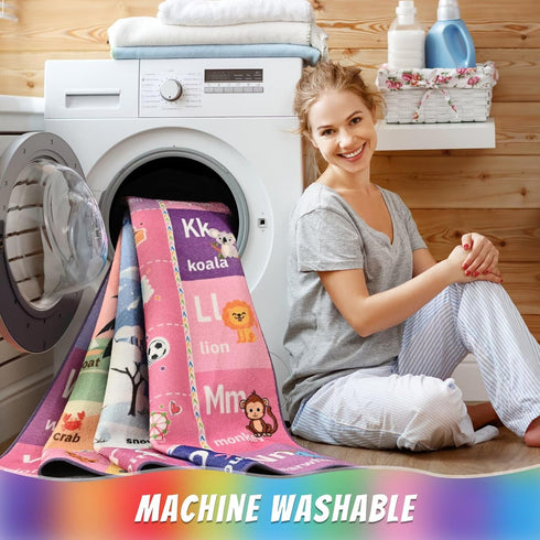 Macgace 3x5 ABC Kids Rug for Playroom, Pink Purple Washable Classroom Area Rugs, Toddler Educational Play Mat