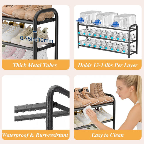 46.5'' 20 Closet, 3-Tier ENJOYBASICS Expandable Shoe Rack, Wide - Pairs Adjustable Shoe Organizer Shelf for Black Metal