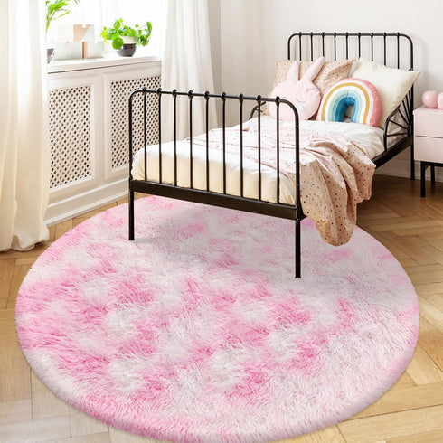 5 ft Pink Fluffy Round Rugs for Girls Bedroom,Plush Circle Area Rugs for Living Room Cute Shaggy Circular Carpet Furry