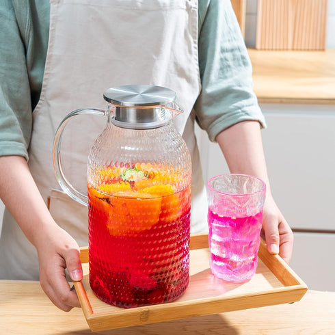 3 Liter/100 Oz Karafu Glass Pitcher with Lid, Easy Clean Heat Resistance Borosilicate Glass Jug for Hot/Cold Water