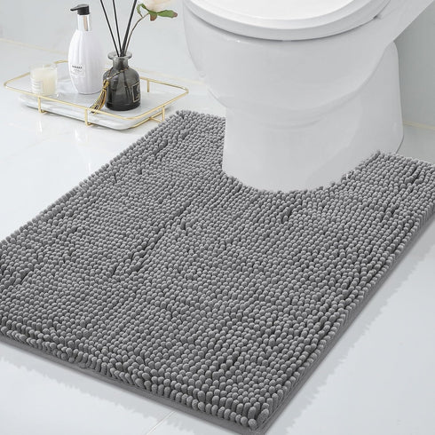 smiry Chenille U-Shaped Toilet Bathroom Rugs, Soft Absorbent Non-Slip Contoured Mats, Machine Washable (24"x20", Dark