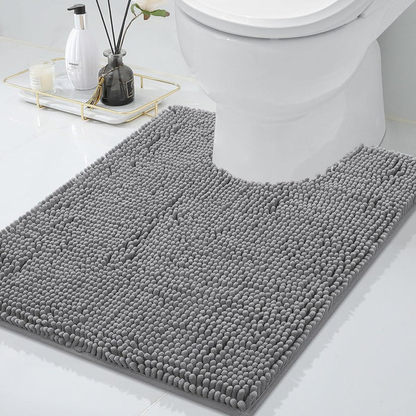 smiry Chenille U-Shaped Toilet Bathroom Rugs, Soft Absorbent Non-Slip Contoured Mats, Machine Washable (24"x20", Dark