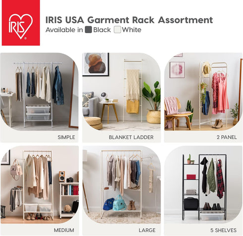 IRIS USA Clothes Rack with 4 Metal Shelves, Freestanding Clothing Racks for Easy Assembly and Storage