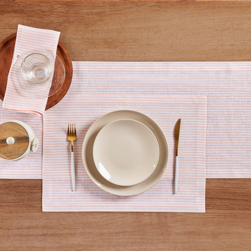 36 Inches 100% 14 36 Inch Summer Solino Home Linen Table Runner - Narrow Stripe, Pure Linen Peach and White Small Table