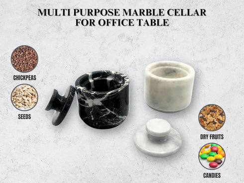 2 Pack 3.5 oz Counter Premium Marble Salt Cellar with Lid | Kitchen Storage Container | Elegant Cooking Salt Box |