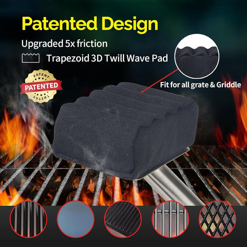 Bristle-Free Grill Brush Upgraded Aramid Fiber Wavy Pad. Safe for Cast Iron, Porcelain, Weber Gas & Charcoal Grills.