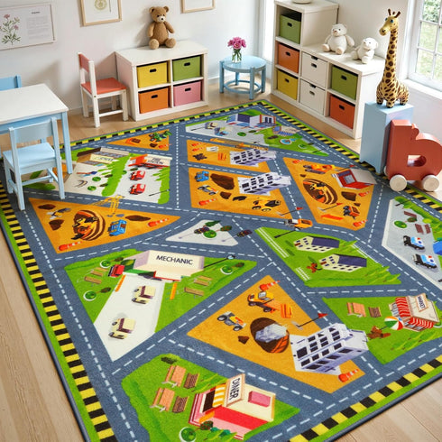 STARUIA Kids Cars Rug for Playroom, 5.3x6.6 Car Rug Play Mat Non-Slip