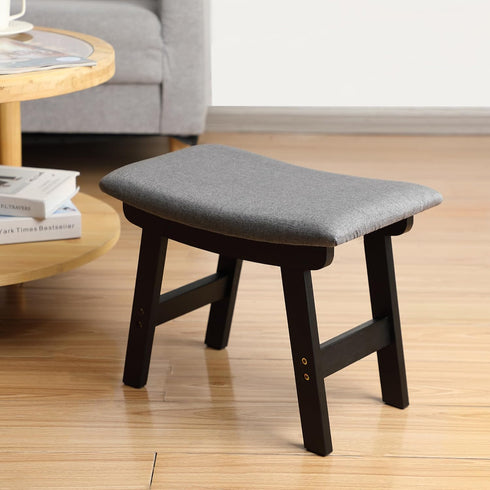 Stylish Bamboo Footrest Ottoman with Gray Cushion and Black Legs - Small Size