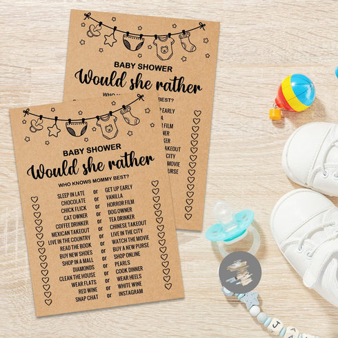 Misaidou Set 30 Baby Shower Game Cards, Would She Rather Baby Shower Games Ideas, of Cards, Rustic Bridal Wedding