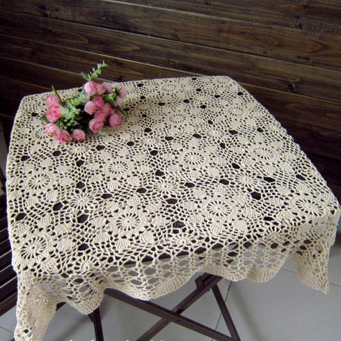 Hsvanyr 39inches Beige Tablecloth, Handmade Crochet Cotton Square Coffee Table Cover