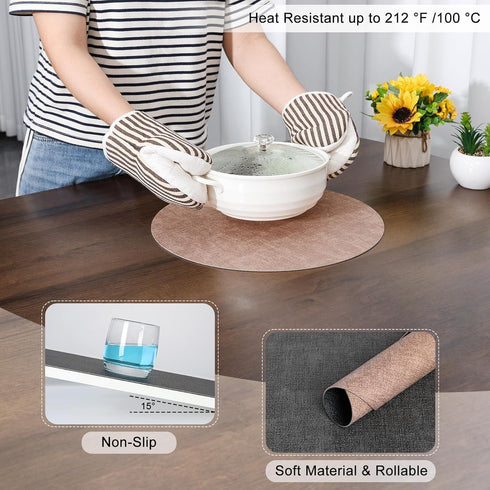 Set 4 Set 4) Myir JUN Round Placemats, Dual Sided Faux Leather Place Mats of Indoor/Outdoor Non-Slip Washable Table