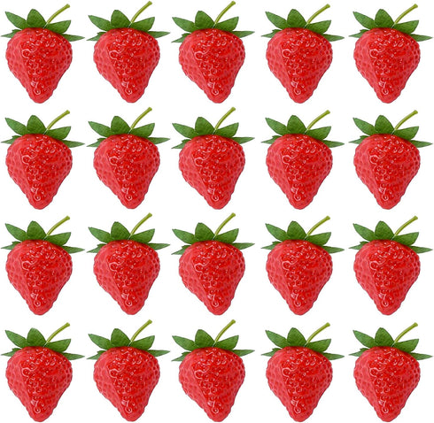 RONRONS 20 Pieces Artificial Strawberry - Lifelike Fruit Plastic Strawberries, Photography Prop, Home Kitchen Ornament