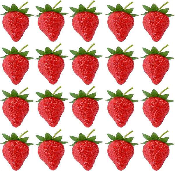 RONRONS 20 Pieces Artificial Strawberry - Lifelike Fruit Plastic Strawberries, Photography Prop, Home Kitchen Ornament