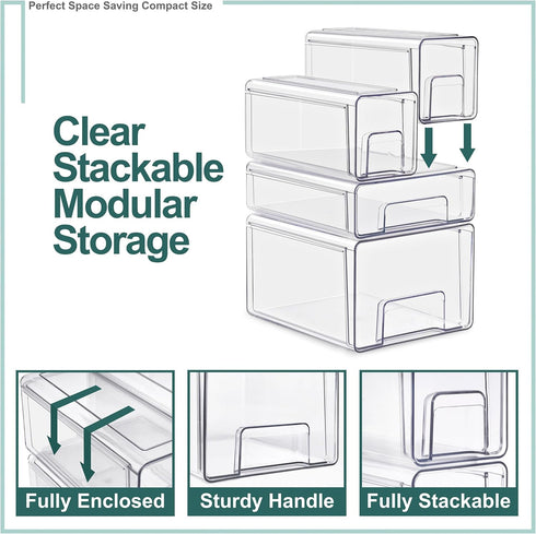 2-Pack Closet, Sorbus Medium Clear Stackable Storage Drawers Plastic Organizer Bins with Handles Pull-Out Stackable
