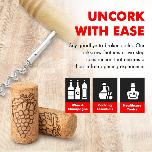 Chef Craft Select Corkscrew with Natural Wooden Handle, 4 Inches