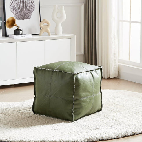 17.7" Louis Donn Unstuffed Square Pouf Ottoman Cover Faux Leather Waterproof Floor Footrest Storage Cover for Living