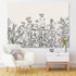 Emvency Tapestry Black and White Floral Border Herbs and Wild Flowers Botanical Wall Hanging 50" x 60" Print