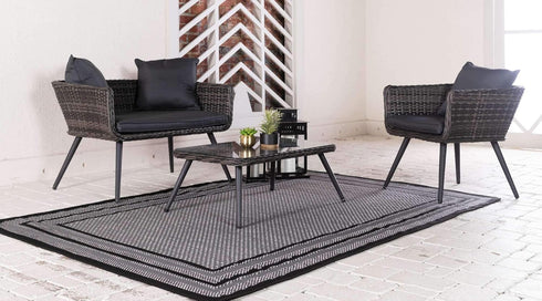 Unique Loom Outdoor Border Collection Area Rug - Multi Border (2' 2" x 3' Rectangle, Gray/ Black) by Unique Loom