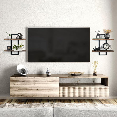 2-Tier Decorative Floating Shelves for Bedroom: Display Hanging Shelves Storage for Home Office Small Space Corner