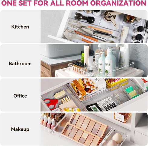 Criusia 26 Pack Large Clear Plastic Drawer Organizer Bins, Heavy Duty Acrylic Kitchen Storage