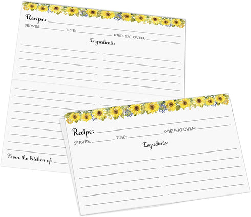 321Done Folding Recipe Cards Set of 50, Sunflowers on White, Retro Vintage Wedding Baby Bridal Shower Party