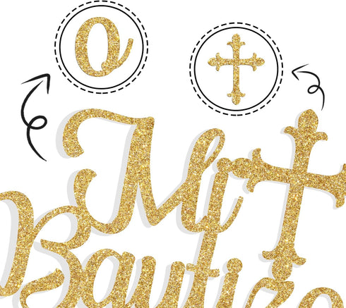 Spanish Mi Bautizo Cake Topper, Baby Shower Party Decor, Gold Glitter for 1st Birthday/Gender Reveal