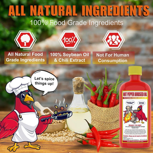>60lb 16oz CreatureCops Spicy Squirrel Seed Sauce | All-Natural & Squirrel-Resistant Hot Pepper Bird Seed Oil | Flaming