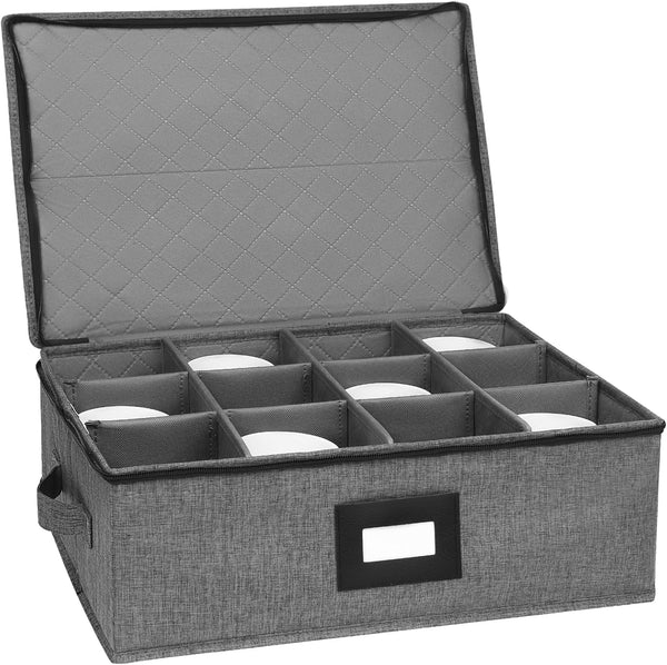 Cup and Mug Storage Box, 12 Cells China Storage Containers for Tea Cups and Coffee Mugs, Hard Shell, Black