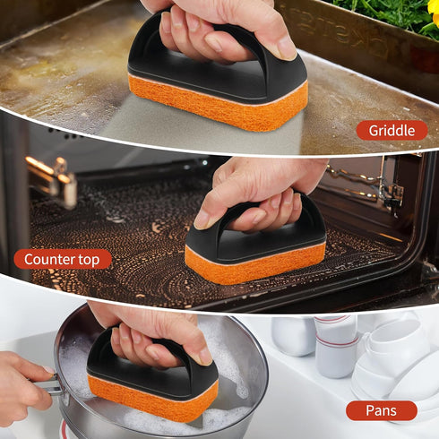 HOBITSTARX (8PCS Griddle Cleaning Kit for Blackstone Grill Stone, Non-Scratch Scouring Pads, Heavy-Duty Scraper