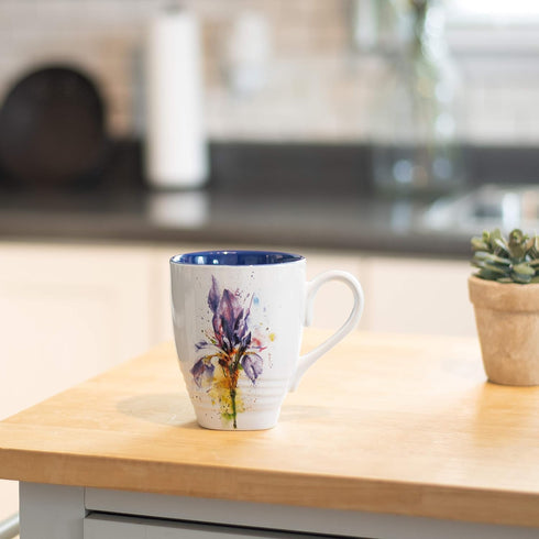 Iris Watercolor Purple On White - 16 Ounce Glossy Stoneware Mug with Handle