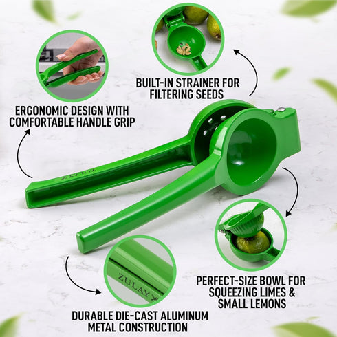 Zulay Metal Lime Squeezer Heavy-Duty Citrus Juicer for Maximum Juice Extraction Easy Manual Press for Limes & Lemons