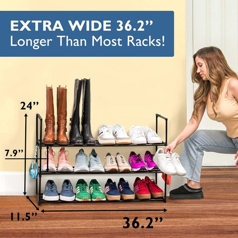 3 Closet, 15 Sundaze Shoe Rack - Tier Metal Shoe Rack for Front Door Entrance, Sturdy Long Shoe Organizer for Bedroom