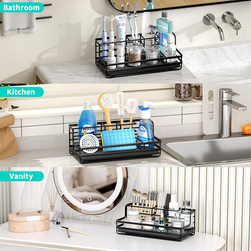 5 Counter Countertop HapiRm Toothbrush Holders for Bathroom - Partitions Bathroom Organizer with Instant Drying Stone