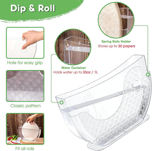 Rice Paper Water Bowl, Spring Roll Holder with Side Pocket for Rice Paper Wrappers, Summer Rolls Maker