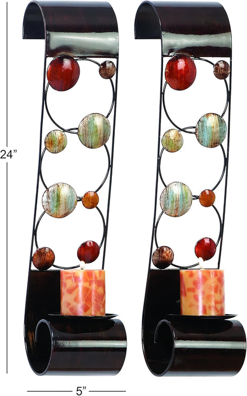 79 Set 2 5"W, 24"H, Deco Metal Solid Wall Sconce, of Brown