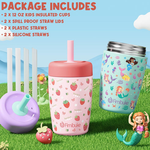 Fimibuke 12 OZ 2 Pack Kids & Toddler Cups Spill Proof, Insulated Sippy Cups for Toddlers Boys Girls, BPA-Free Toddler