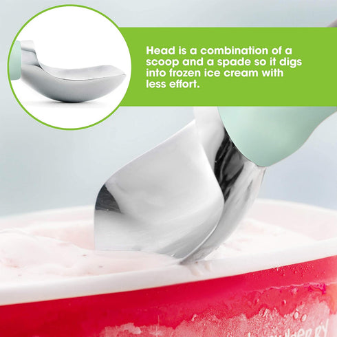Spring Chef Stainless Steel Ice Cream Scoop, Heavy Duty Kitchen Tool with Soft Grip Handle, Mint
