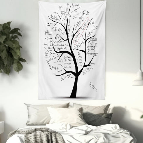 Lunarable Mathematics Room Tapestry King Size, Math Tree Branches Complex Formulas Print, Wall Hanging Bed Cover 30" X