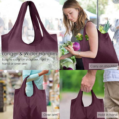 BeeGreen 20 Pack 50LBS Reusable Grocery Bags w Storage Pouch Reusable Shopping Bags Bulk w Elastic Band Colorful