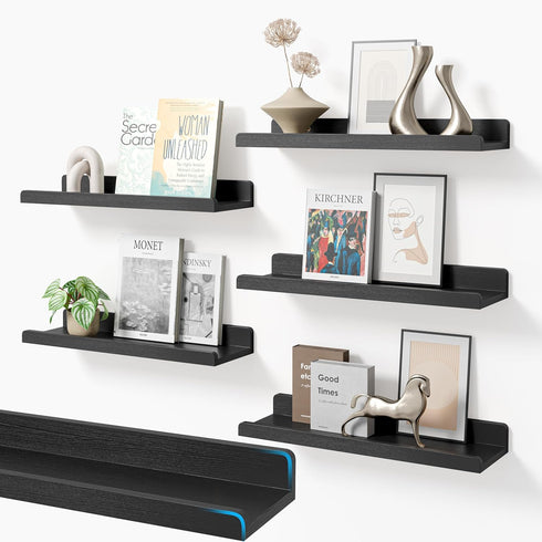 YUFLINX 16Black Floating Shelves for Wall Set of 6,Rustic Wood Shelf for Room